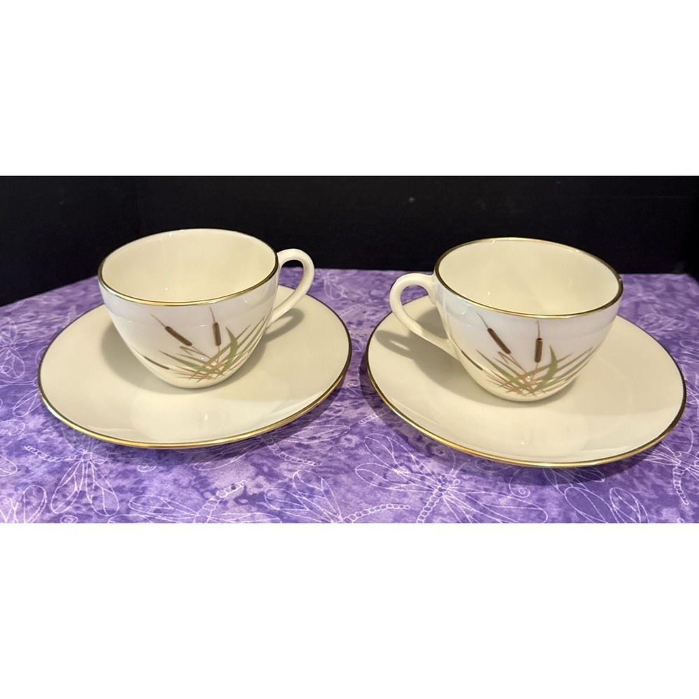 Lenox Cattail W-341 Cappuccino Espresso Demitasse Tea Cup Saucer USA Set Of 2